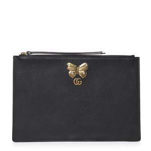 Gucci Pebbled Calfskin Butterfly Zip Clutch in Black NEW IN BOX W DUST BAG